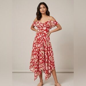 Topshop Red Floral High Low Dress Size 4